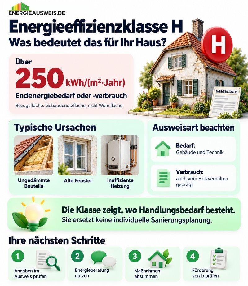 Das bedeutet Effizienzklasse H im Energieausweis