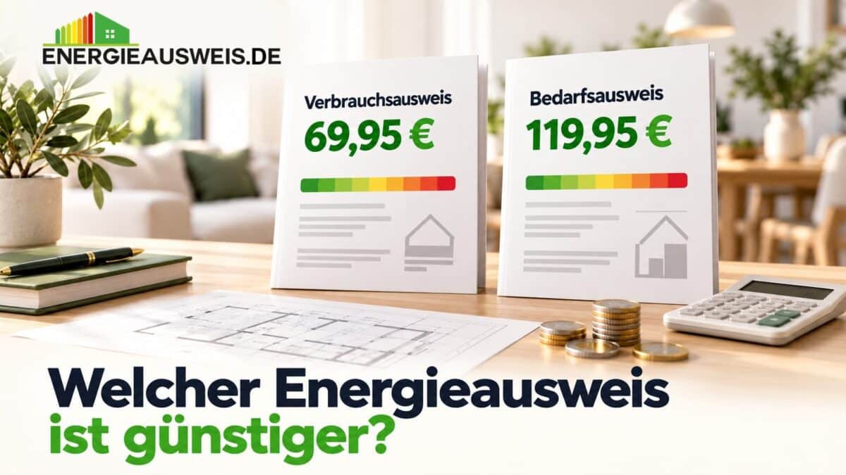 Modellhaus mit Münzen und Taschenrechner – welcher Energieausweis ist günstiger: Bedarfsausweis oder Verbrauchsausweis?